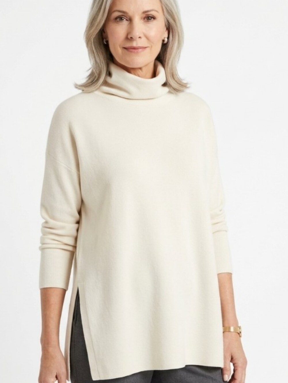 THE NOLI SHOP Cream Cowl Turtleneck Tunic Modal Blend Oversized Fall/Winter Top